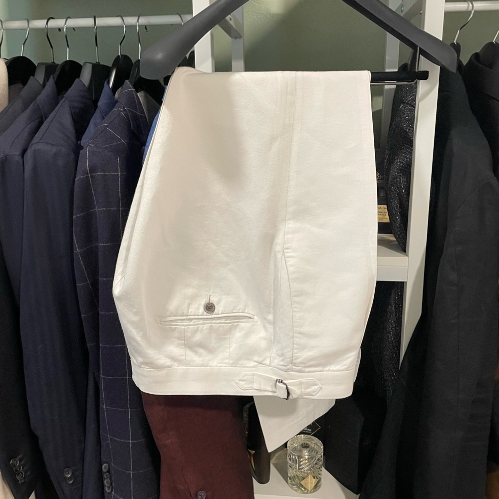 SUITSUPPLY Brentwood White Cotton Linen Trousers 32 Retail $199